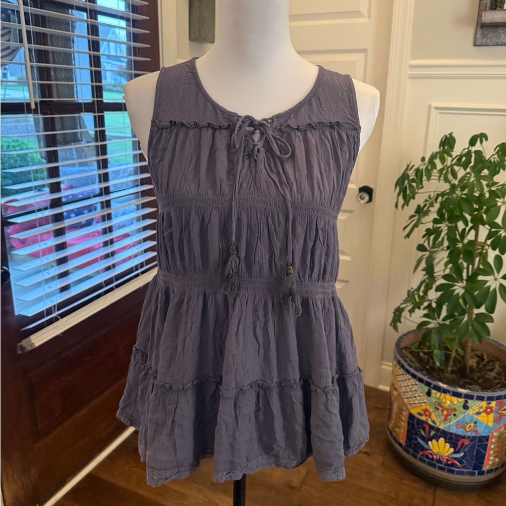 Knox Rose Dusty Blue Sleeveless Tiered Tank Top